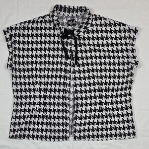 Hell Bunny Black & White Houndstooth Tie-Neck Blouse